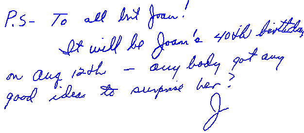 Joan's Suprise Birthday Note